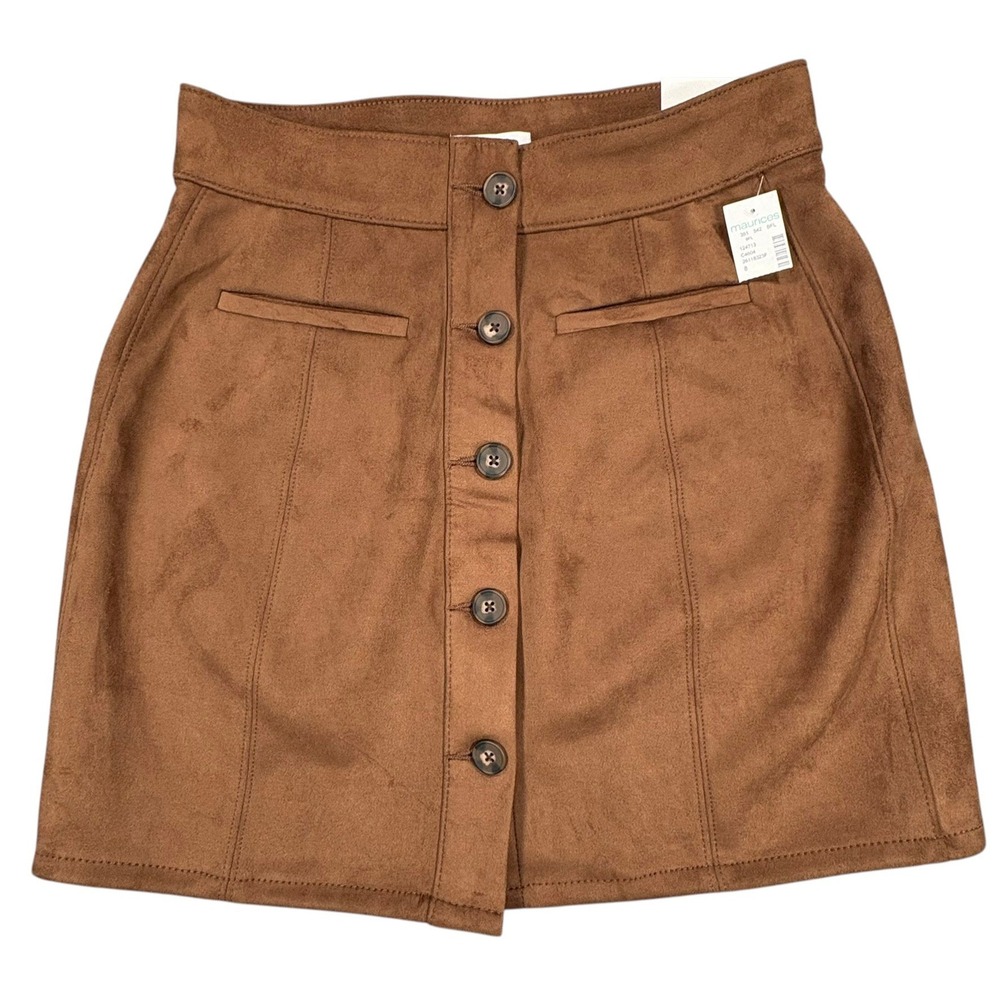 Maurices Faux Suede Button Front Mini Skirt Womens 8 Brown NEW